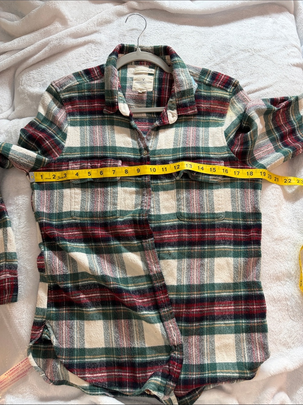 Christmas Plaid Button-Up Shirt in Green, Red, and White2506